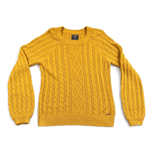 Abercrombie & Fitch Sweater Womens LARGE Yellow Cable Knit Modern Cotton Blend - Picture 1 of 6
